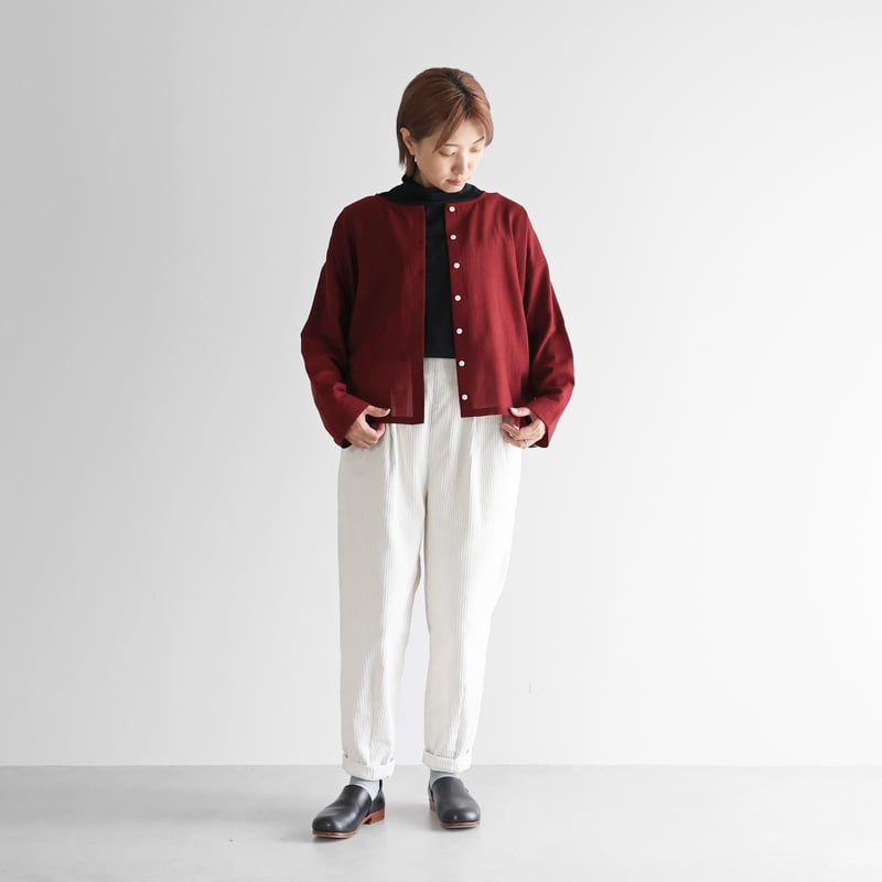 ウォッシャブルウールショートカーディガン（ダークレッド）【レディス