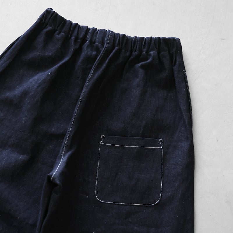 HUIS×三備”綿麻シャトルデニムバルーンパンツロング（インディゴ