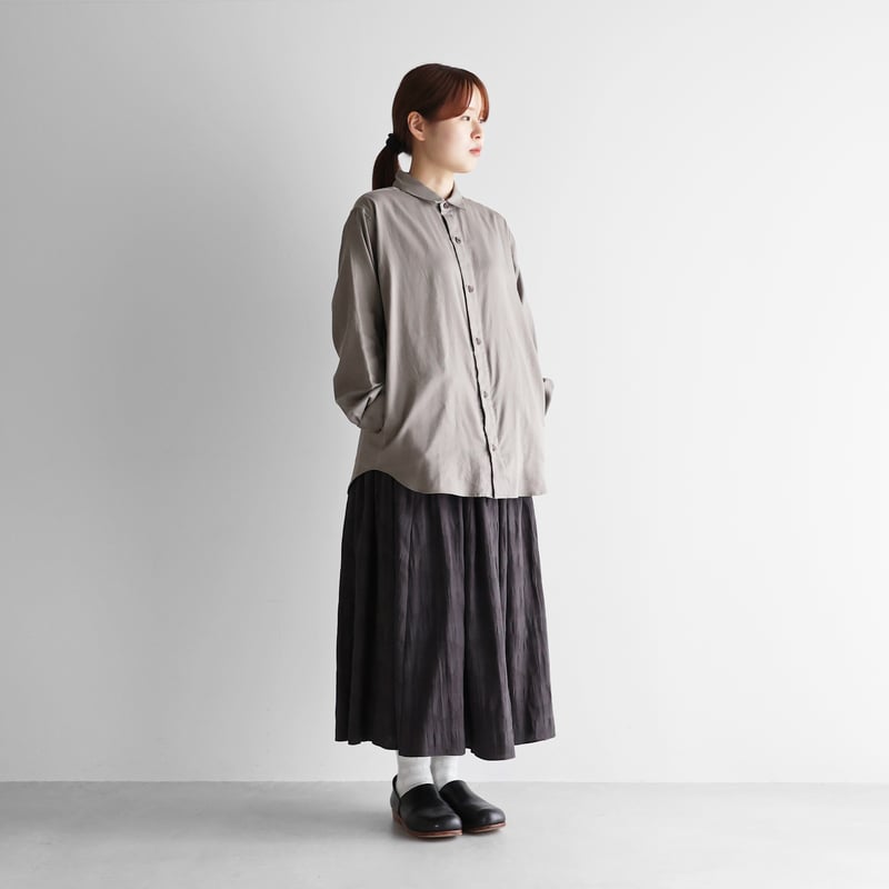 やわらかサテンポケットオーバーシャツ（グレー）【ユニセックス