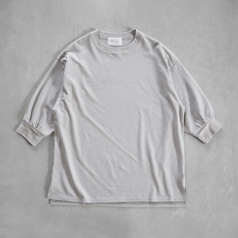 HUIS in house］綿麻天竺7分袖リブカットソー（シルバーグレー
