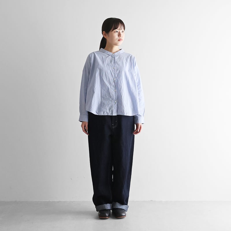 HUIS×三備”綿麻シャトルデニムワイドストレートワークパンツ