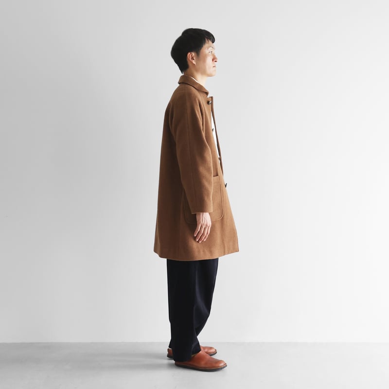 HUIS×尾州”縮絨ウールフランネルミドルコート （ブラウン）【ユニ