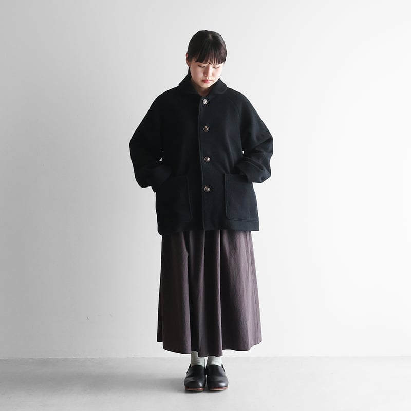 HUIS×尾州”縮絨ウールフランネルショートコート（ブラック）【ユニ