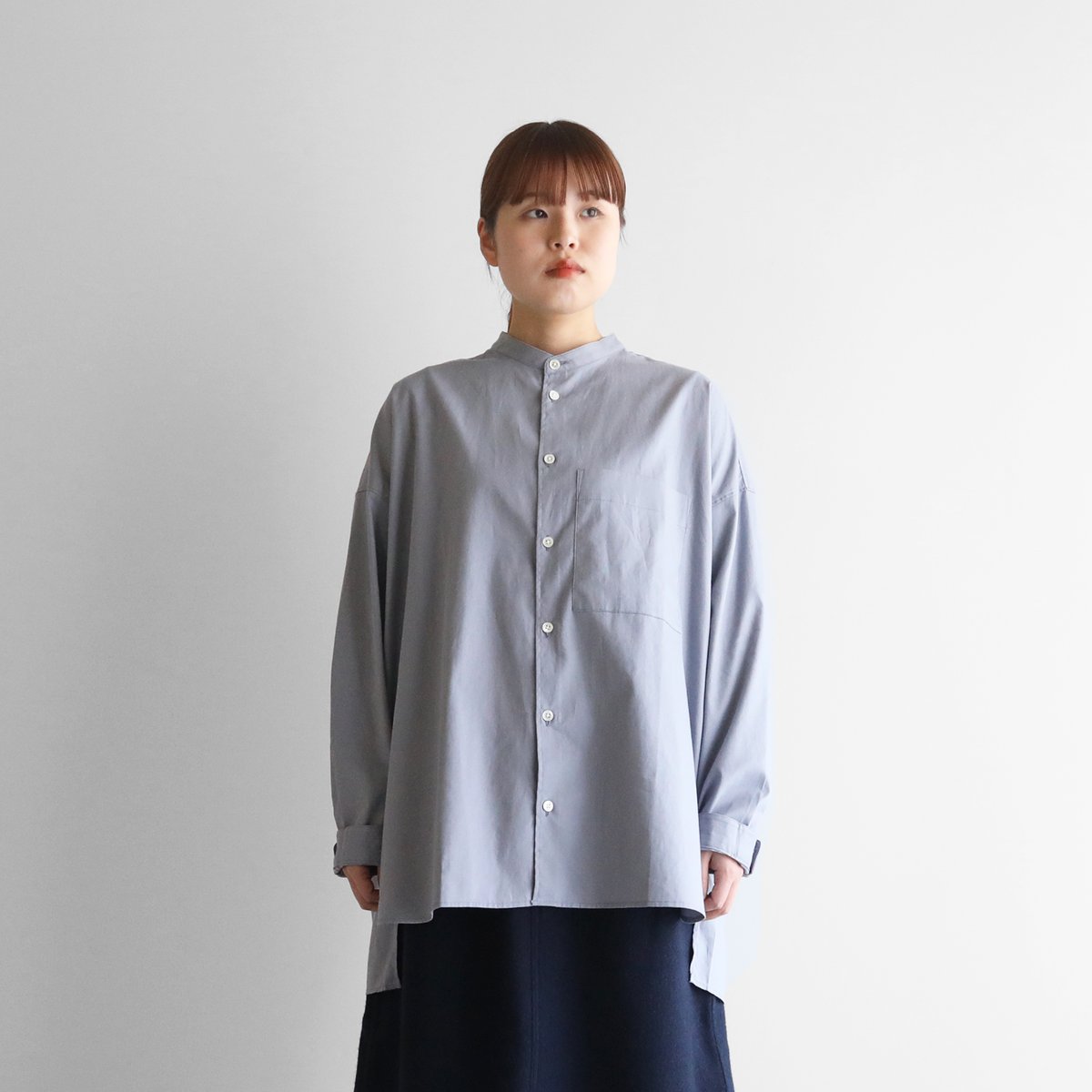 極美品 HUIS. 遠州織物 バンドカラー オーバーシャツ コットン ポケット HUIS｜バンドカラーコットンシャツ 遠州織物 やわらかコットン