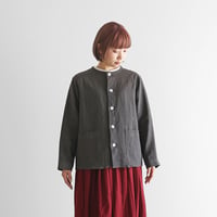オールドレピア天日干しラミーリネンノーカラーシャツジャケット（チャコールグレー）【ユニセックス】010