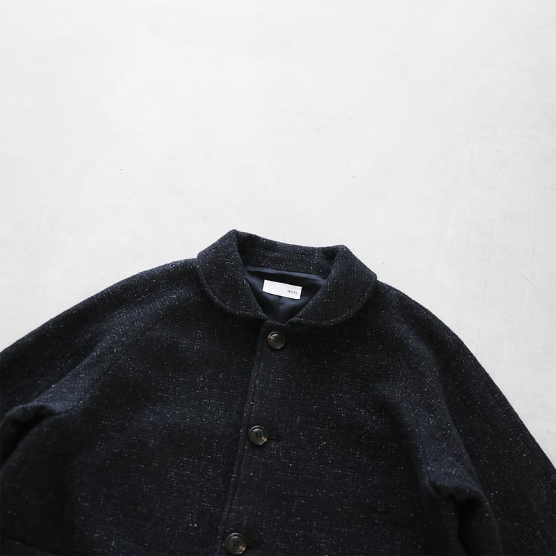 kitten サイドショートコート　ブラック HUIS×尾州”縮絨リネンウールショートコート（ブラック）【ユニ