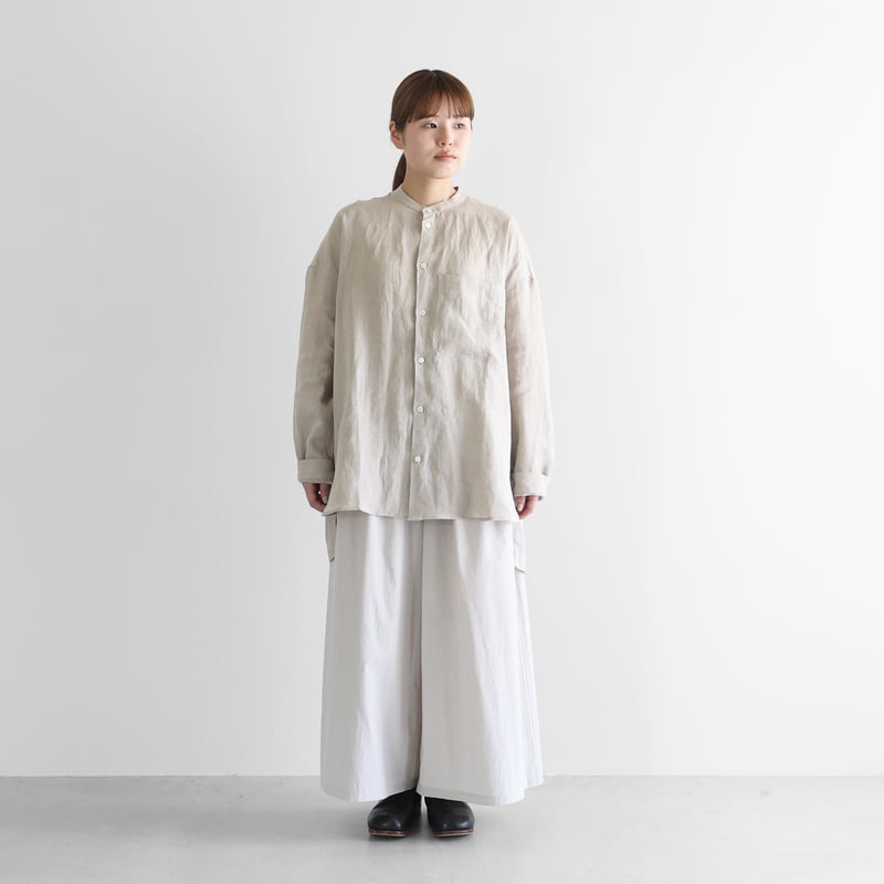HUIS. シャトルリネンバンドカラーワイドブラウス シャトルリネンバンドカラーオーバーシャツ（ブラック）【ユニセックス