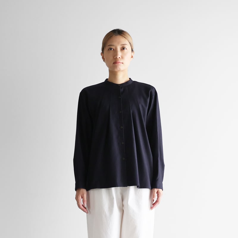フランス綾タックブラウス（ダークネイビー）【レディス】U113 | HUIS