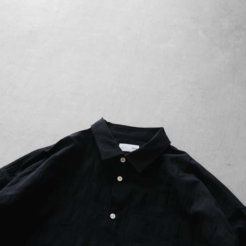 柄二重織シャトルジャガードオーバーシャツL（ブラック）【ユニ