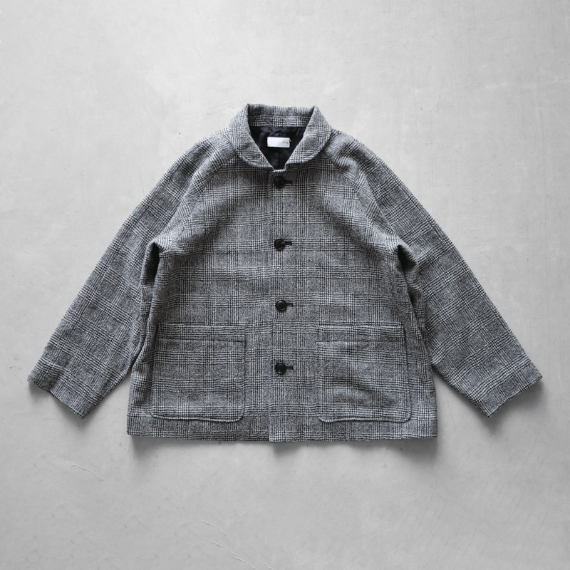 HUIS×尾州”縮絨ウールショートコート（グレンチェック）【ユニセックス