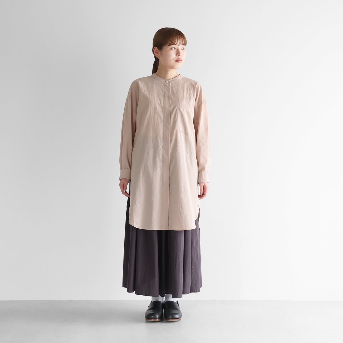 ゆるふわコットン比翼ロングシャツ(ピンクベージュ)【レディス ゆるふわコットン比翼ロングシャツ(ピンクベージュ)【レディス