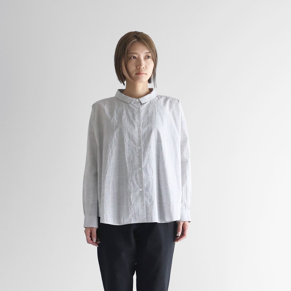 コードレーンワイドブラウスL(トップ糸グレーストライプ）【レディス