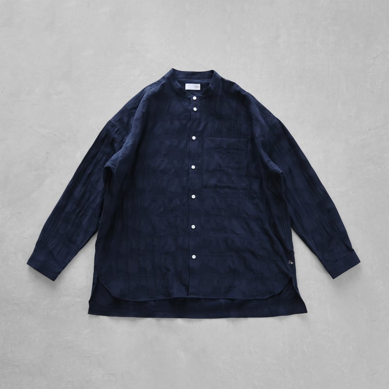 柄二重織シャトルジャガードバンドカラーオーバーシャツL（ダーク