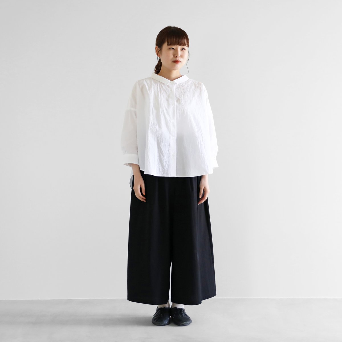 8分袖コードレーンワイドブラウス（白）【レディス】U108 | HUIS