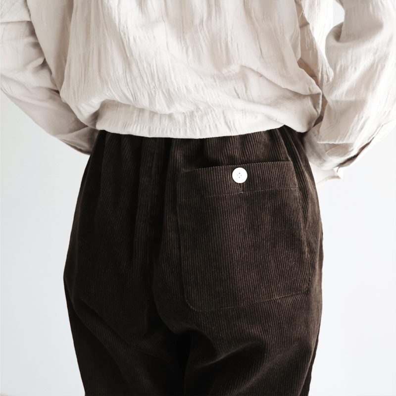 綿麻コーデュロイイージーワークパンツ（細畝・カーキブラウン）【ユニ