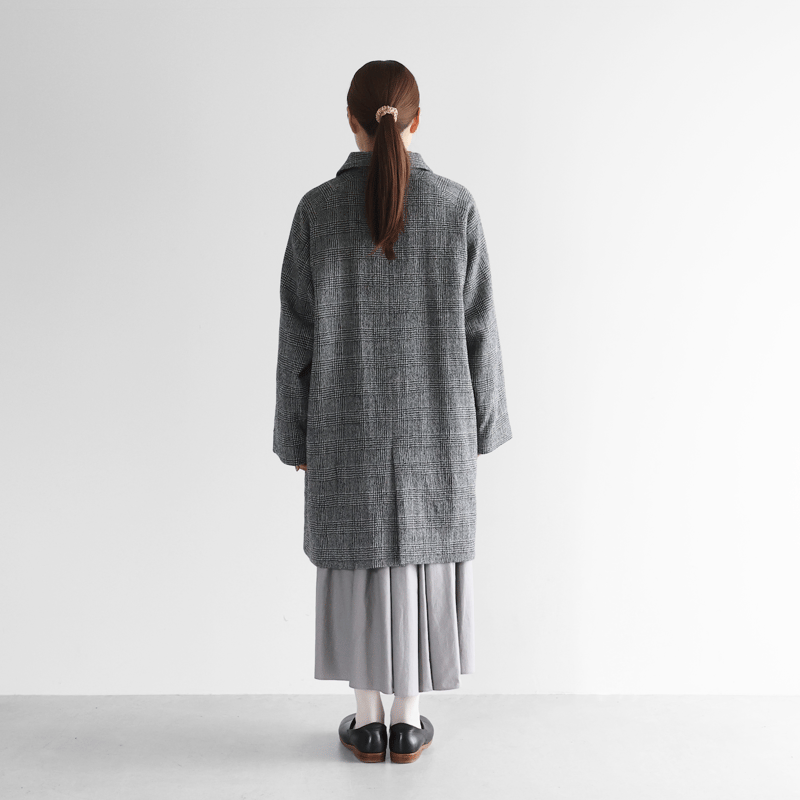 HUIS×尾州”縮絨ウールミドルコート （グレンチェック）【ユニセックス