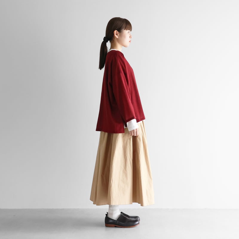 ウォッシャブルウールワイドプルオーバー（ダークレッド）【レディス