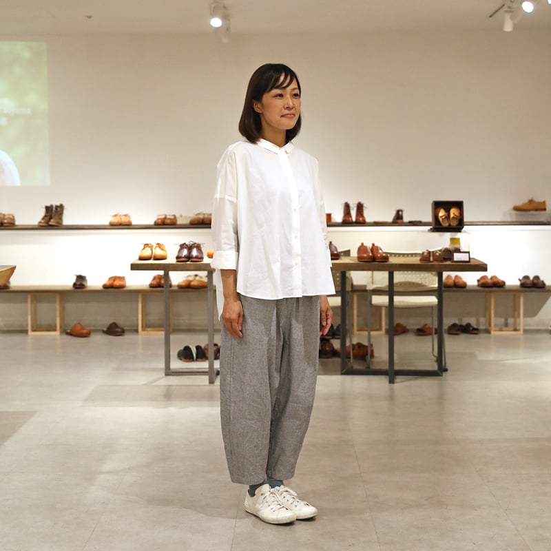 HUIS オーガニックコットンバンドカラーワイドブラウス HUIS | オーガニックコットンバンドカラー半袖ワイドブラウス