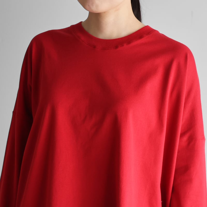 HUIS in house］SUVIN COTTON長袖スクエアワイドカットソー（レッド）【
