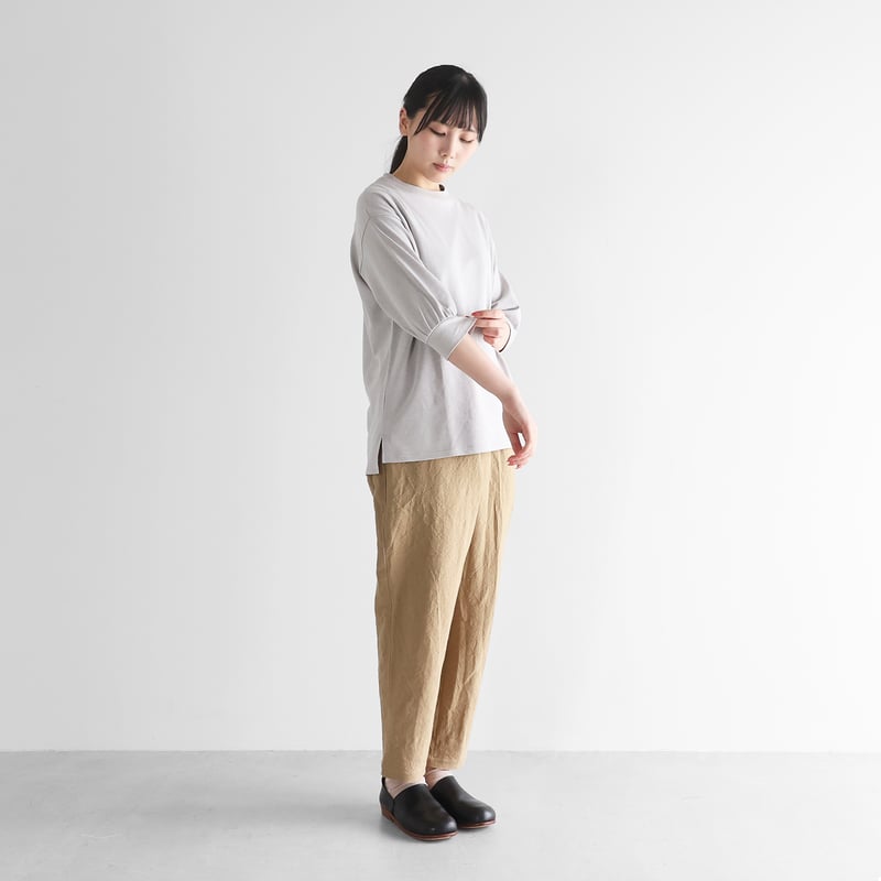 HUIS in house］綿麻天竺7分袖リブカットソー（シルバーグレー
