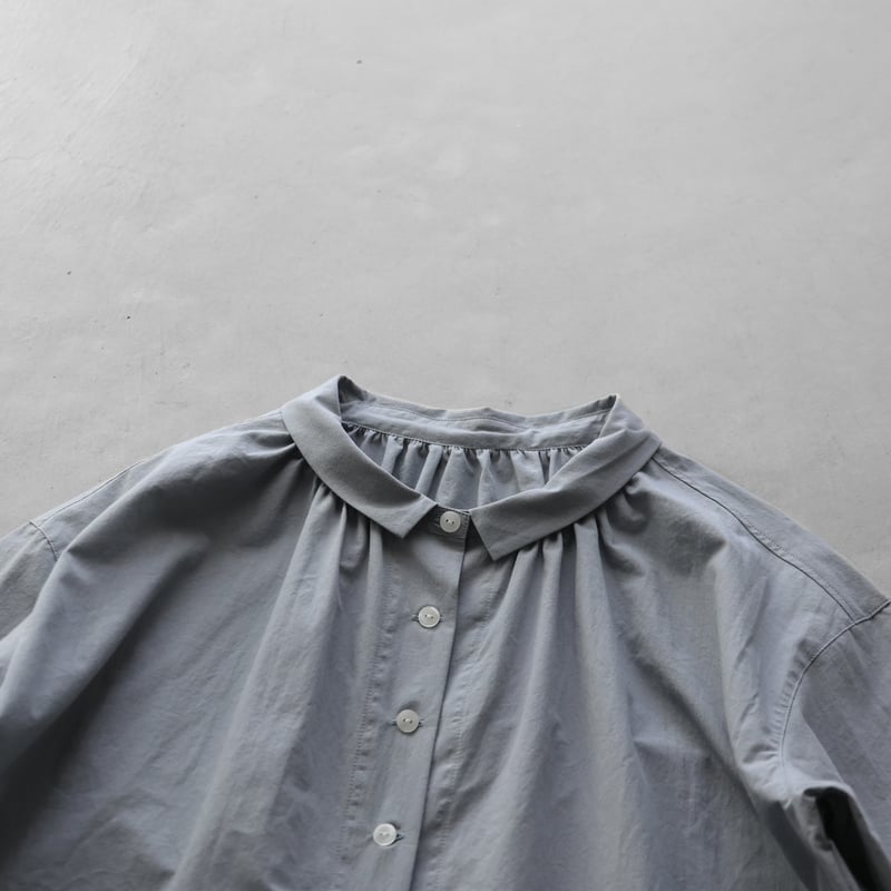 綿ウールタイプライタークロスワンピース（ブルーグレー）【レディス