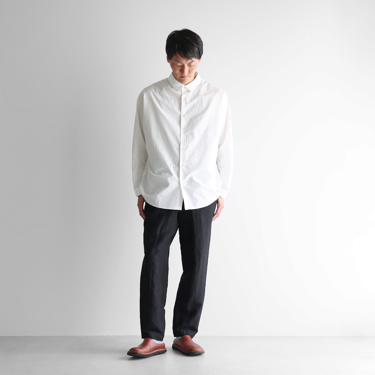 HUIS. オーガニックコットン オープンカラー オーバーシャツ ユニセックス オーガニックコットンライトオックスバンドカラーオーバーシャツ