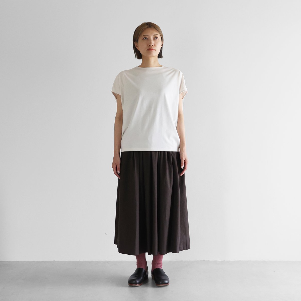 ギザコットンブロードロングスカート（アースブラウングレー