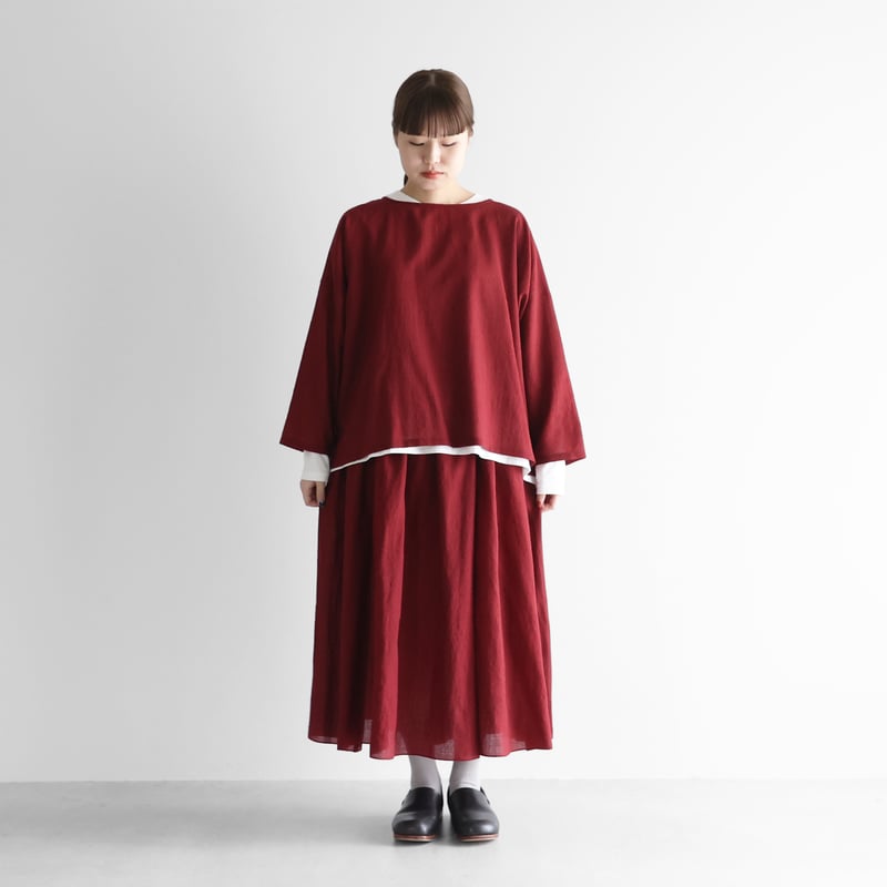 ウォッシャブルウールワイドプルオーバー（ダークレッド）【レディス