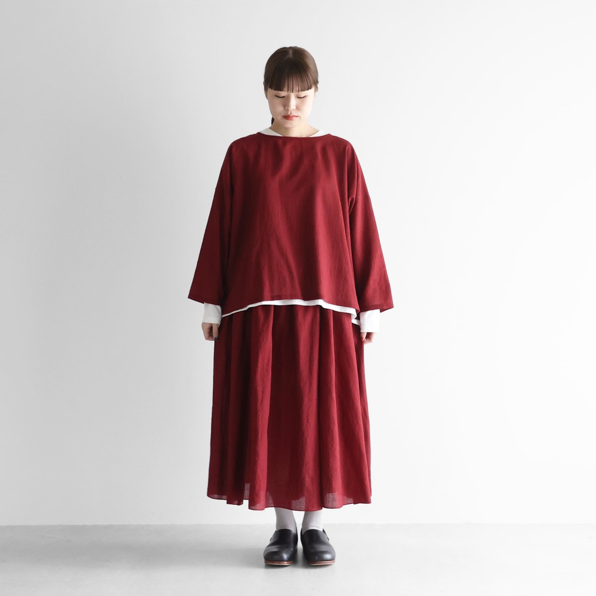 ウォッシャブルウールワイドプルオーバー（ダークレッド）【レディス