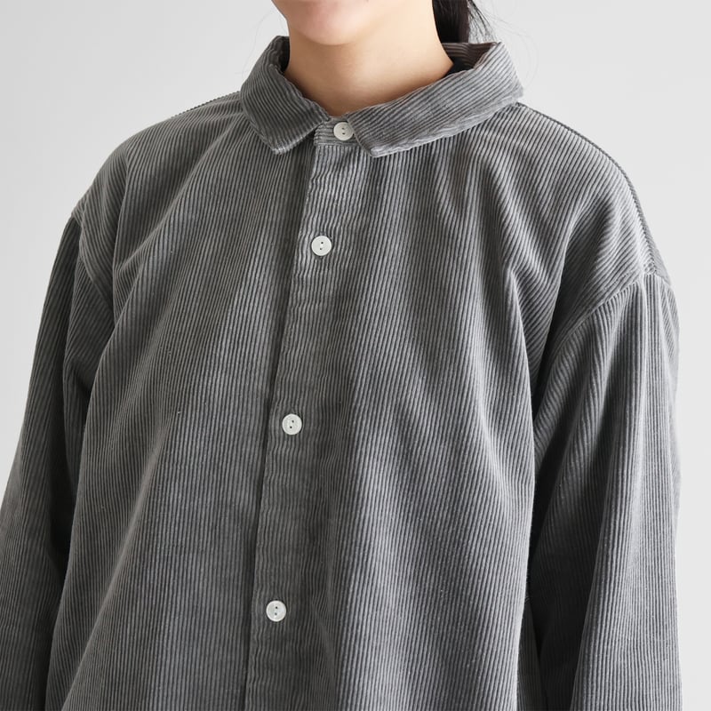 綿麻コーデュロイロングシャツ（細畝・ライトグレー）【ユニセックス