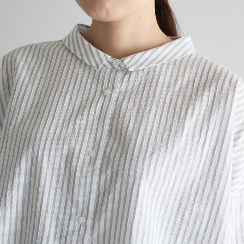 空羽コードレーンワイドブラウス（ライトグレーストライプ