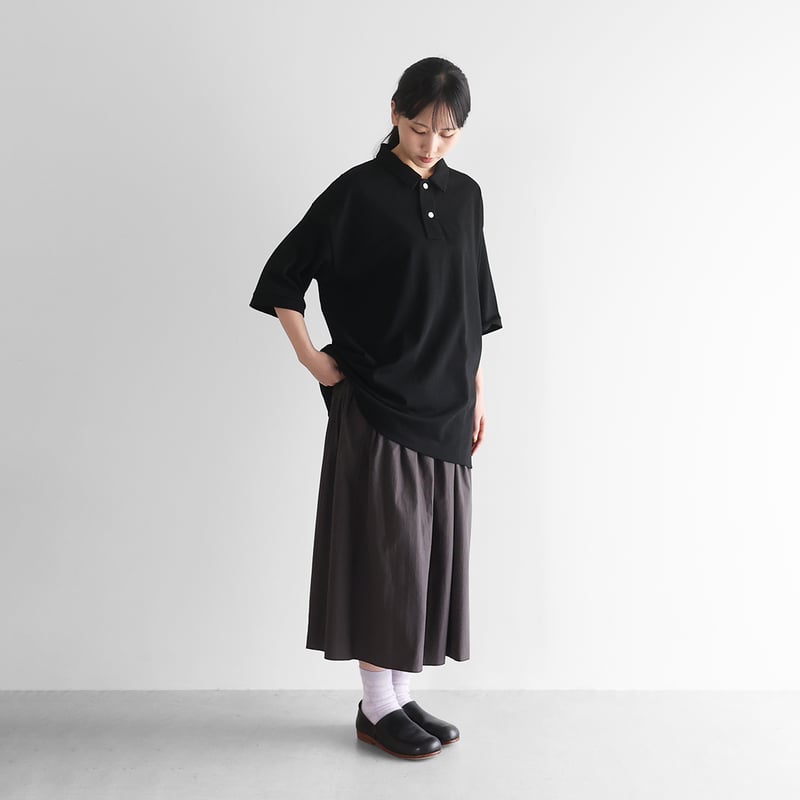 HUIS in house］綿麻天竺ビッグポロカットソー（黒）【ユニセックス