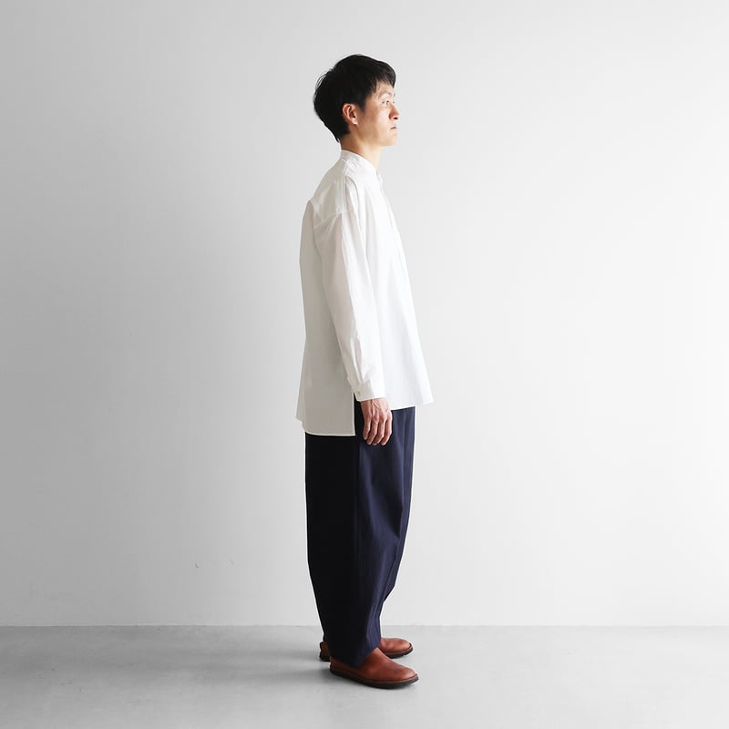 オーガニックコットンバンドカラーオーバーシャツ（白）【ユニセックス