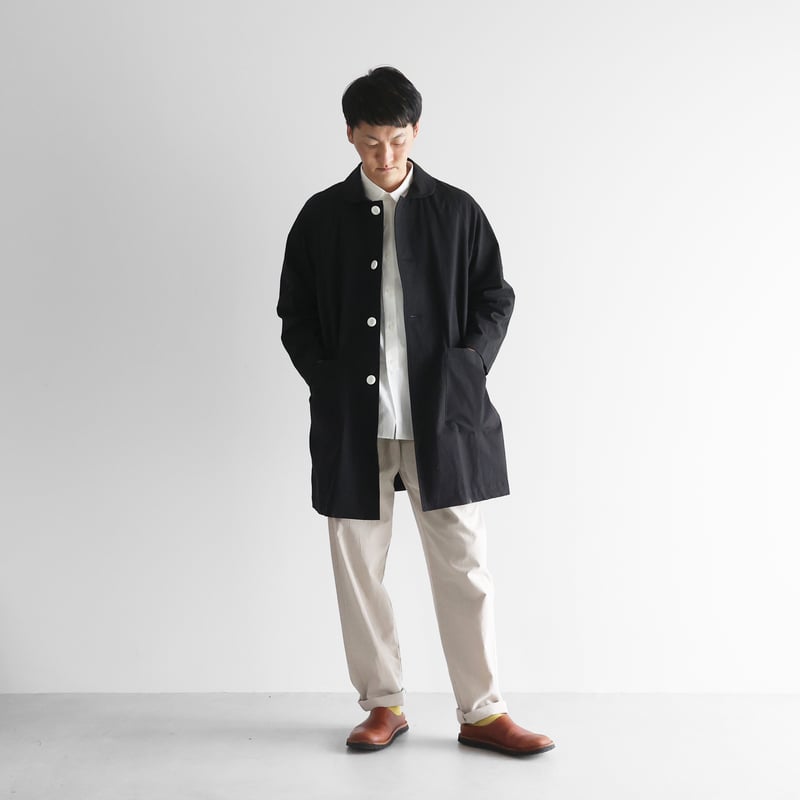 バフクロスステンカラーコート （ブラック）【ユニセックス】IH316