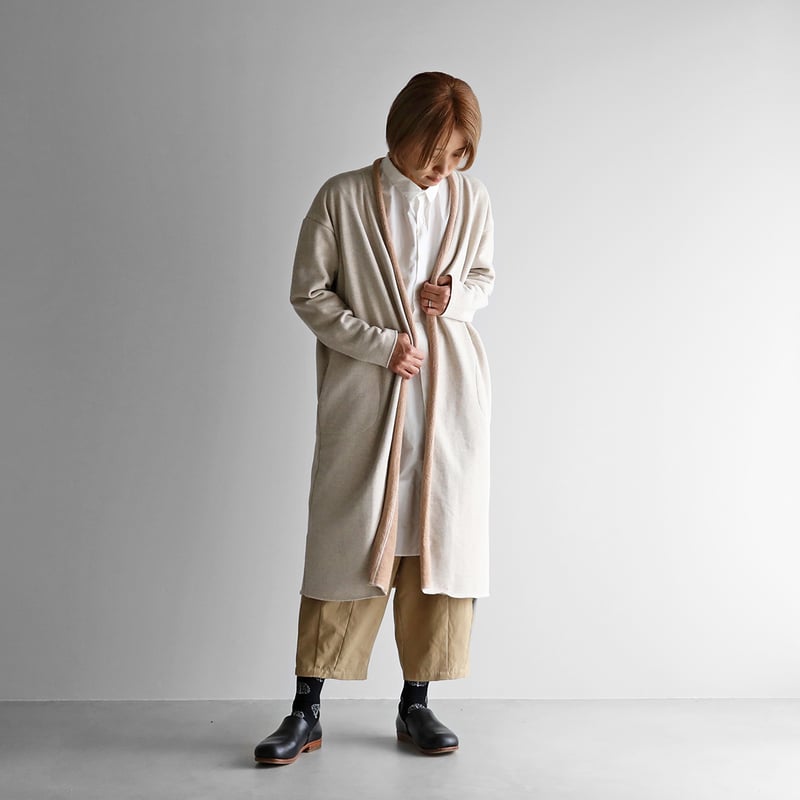 HUIS×yohaku吊り編み&茶綿スウェットロングカーディガン