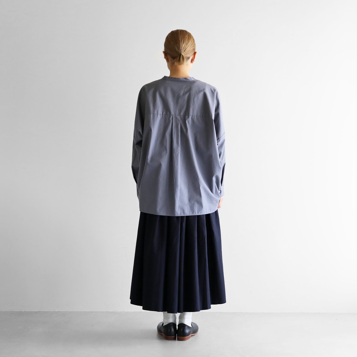 フランス綾ロングスカート（ダークネイビー）【レディス】U402 | HUIS
