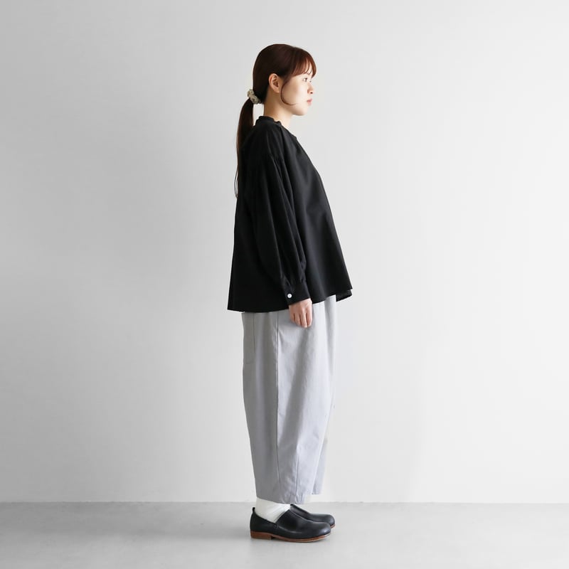 コットンリネンバルーンスリーブワイドブラウス（ブラック