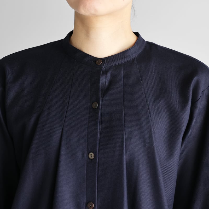 フランス綾タックブラウス（ダークネイビー）【レディス】U113 | HUIS