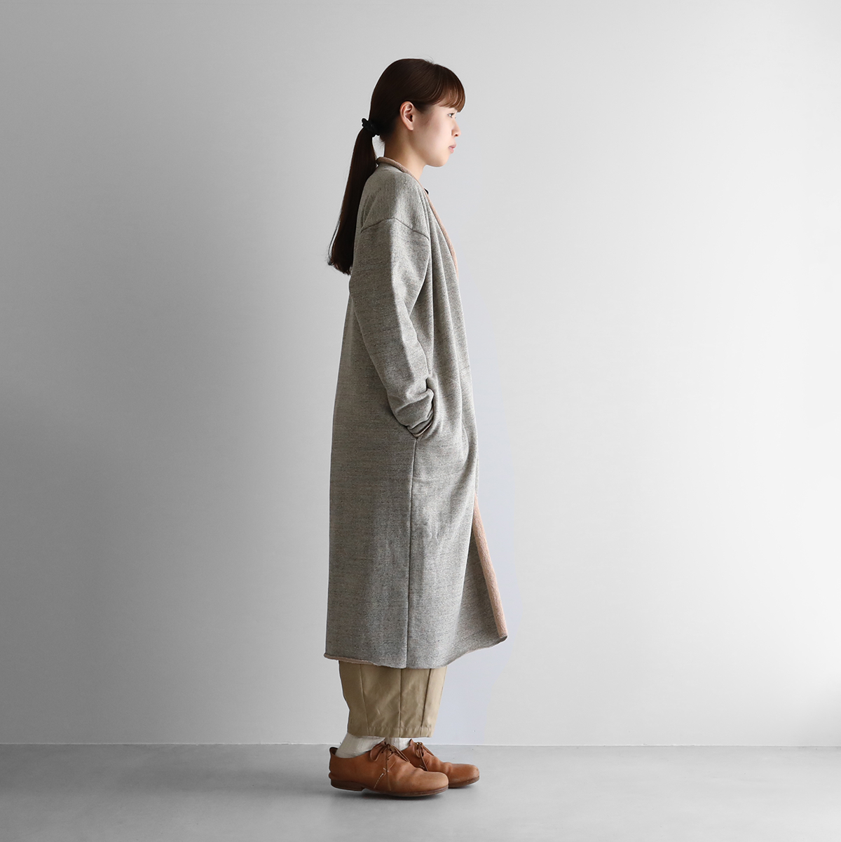 HUIS×yohaku吊り編み&茶綿スウェットロングカーディガン（トップ糸  