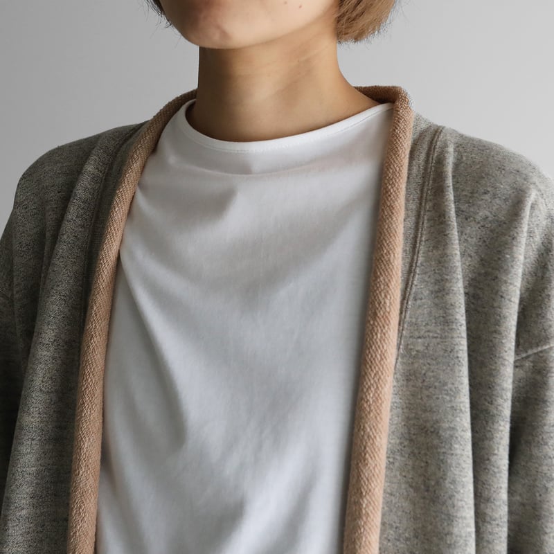 HUIS X yohaku ロングカーディガン HUIS×yohaku吊り編み&茶綿スウェットロングカーディガン