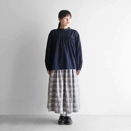 先染め朱子織シャトルジャガードロングスカート（ライトグレー）【レディス】U402