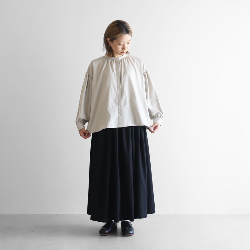 綿ウールタイプライタークロスロングスカートL（ブラック）【レディス