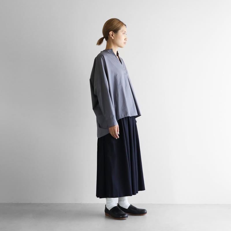 フランス綾ロングスカート（ダークネイビー）【レディス】U402 | HUIS