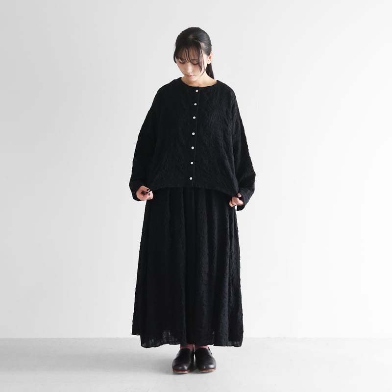 50s【黒無地】希少 上質ウール カーディガン ブラック ワーク HUIS×尾州”縮絨綿ウールガーゼショートカーディガン（ブラック