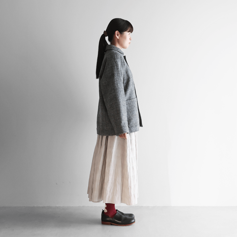 HUIS×尾州”縮絨ウールショートコート（グレンチェック）【ユニセックス