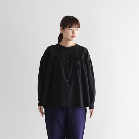 フランス綾ギャザーブラウス（ブラック）【レディス】U116