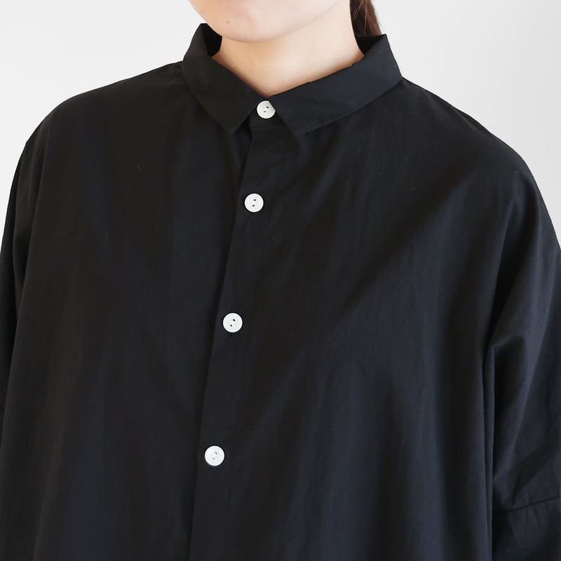 名古屋黒紋付染］オーガニックコットンロングシャツ（山勝ブラック