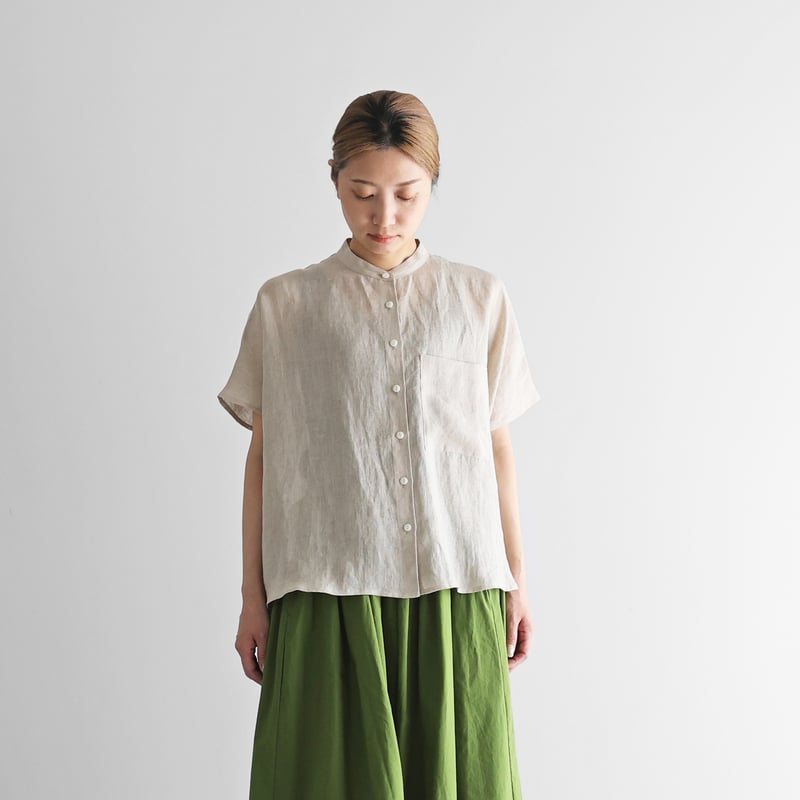 HUIS 遠州織物 U104　シャトルリネンバンドカラーワイドブラウス ブラック HUIS. U104 シャトルリネンバンドカラーワイドブラウス ブラック HUIS
