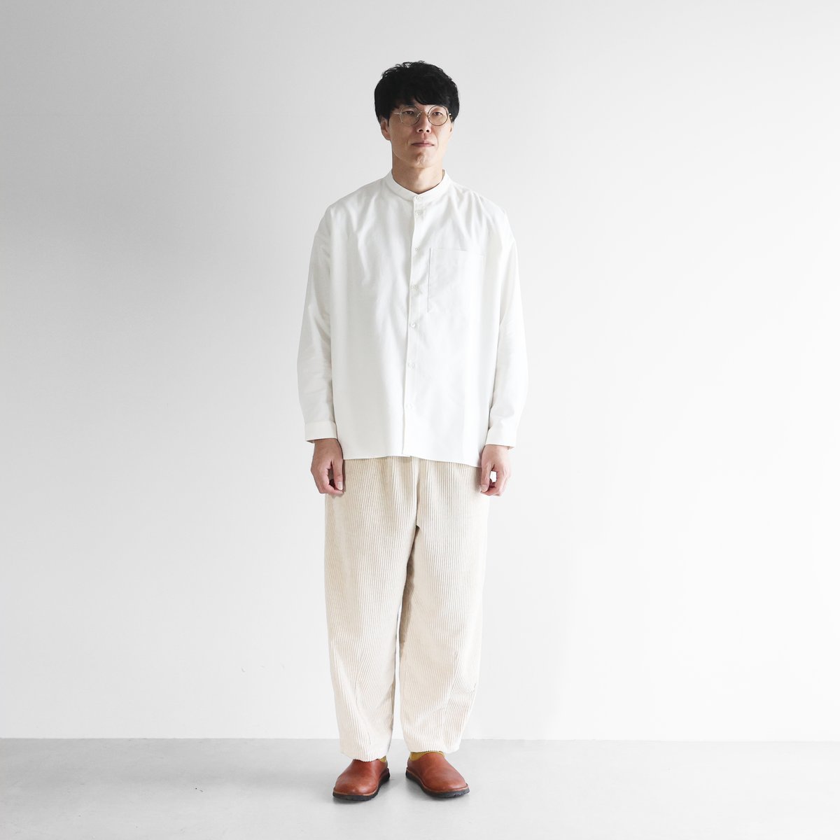 HUIS⭐︎ハウス⭐︎やわらかコットン⭐︎バンドカラーオーバーシャツ⭐︎日本製 HUIS |やわらかコットンバンドカラーオーバーシャツ（ベージュ）【ユニ