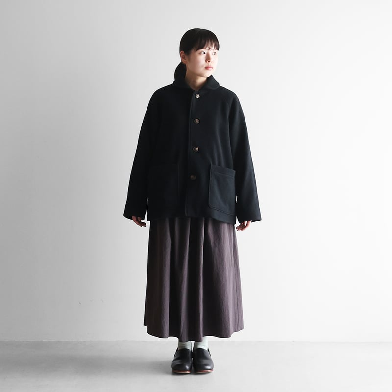 HUIS〜遠州織物〜尾州ショートコート HUIS×尾州”縮絨ウールフランネルショートコート（ブラック）【ユニ